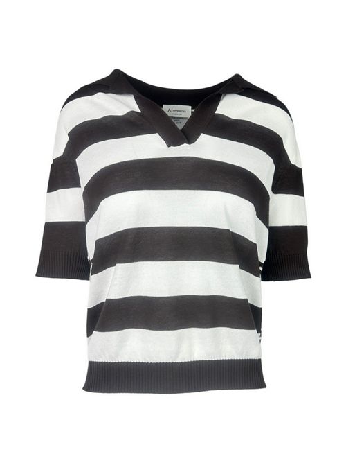 polo donna a righe marrone e bianco A rovescio | 2637/7124